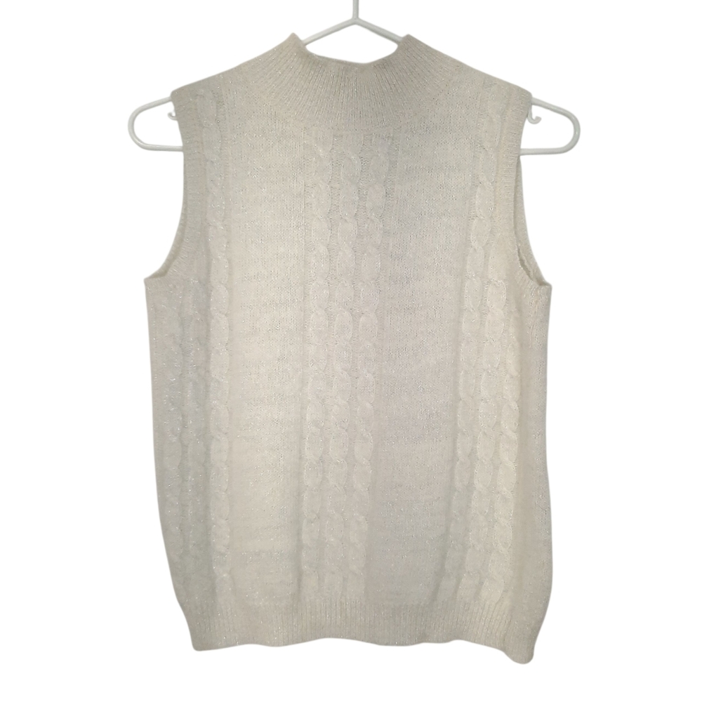 Creazioni Effeci Sweater Lambswool Angora Sleeveless Mock Neck Cable Knit Size S